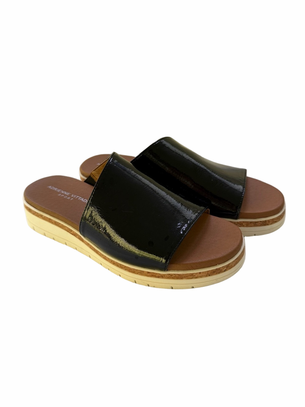 ADRIENNE VITTADINI Sport Provence Sandals Faux Black Patent Leather Size 9